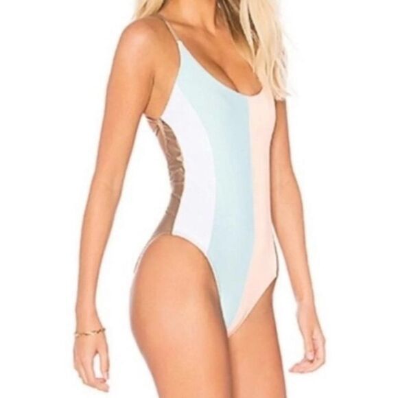 Nwt Anthropologie PilyQ Colorblock Sandstone Farrah OnePiece - Picture 4 of 8